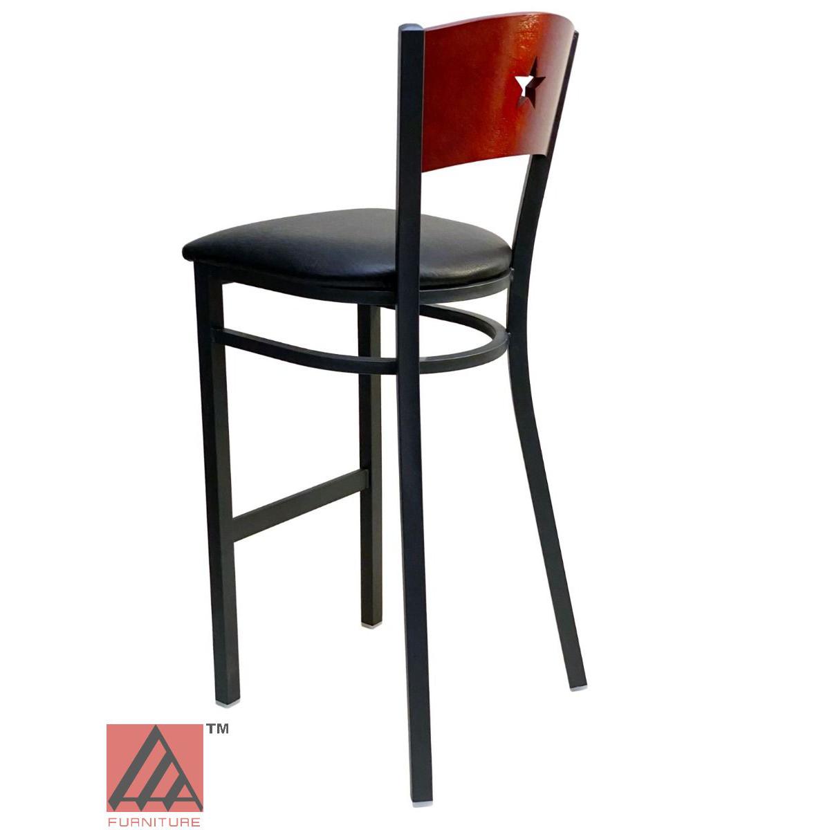 AAA Furniture Star Wood Back 42" Brown Metal Bar Stool with Black Grade 4 Vinyl Seat