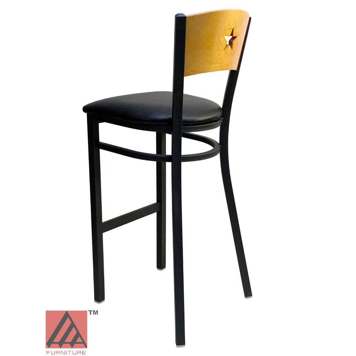 AAA Furniture Star Wood Back 42" Natural Metal Bar Stool with Black Vinyl Seat