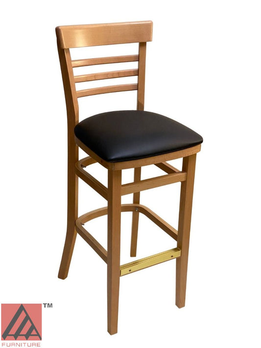 AAA Furniture Steakhouse 43" Natural Bar Stool with Black Vinyl Seat