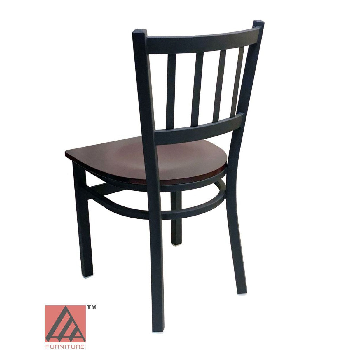 AAA Furniture Vertical Back 32" Black Metal Chair with Brown Wood Seat