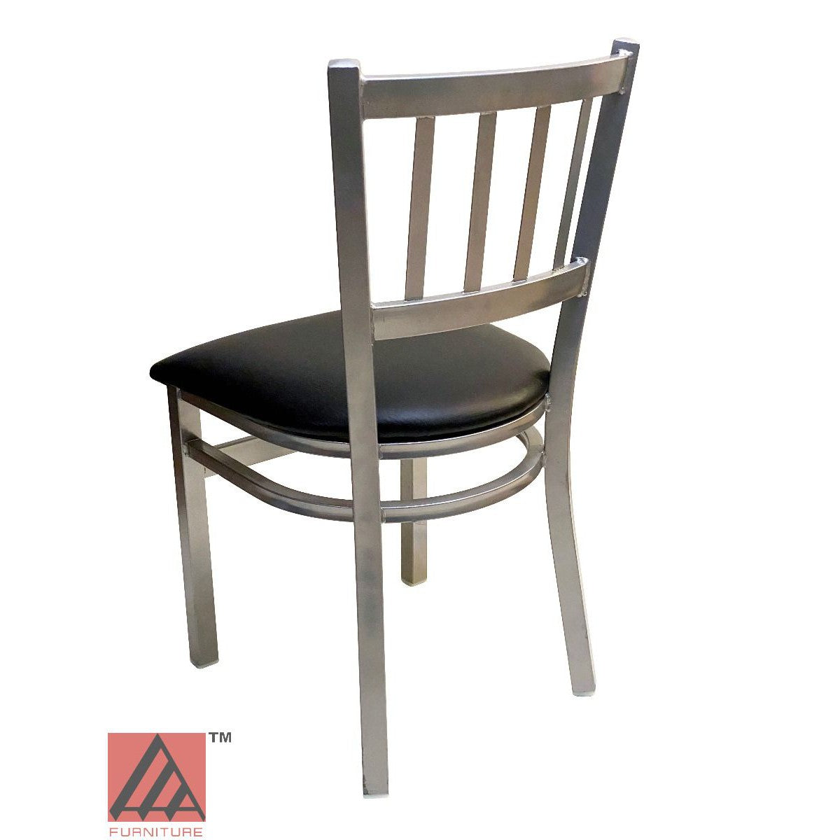 AAA Furniture Vertical Back 32" Silver Metal Chair with Black Vinyl Seat