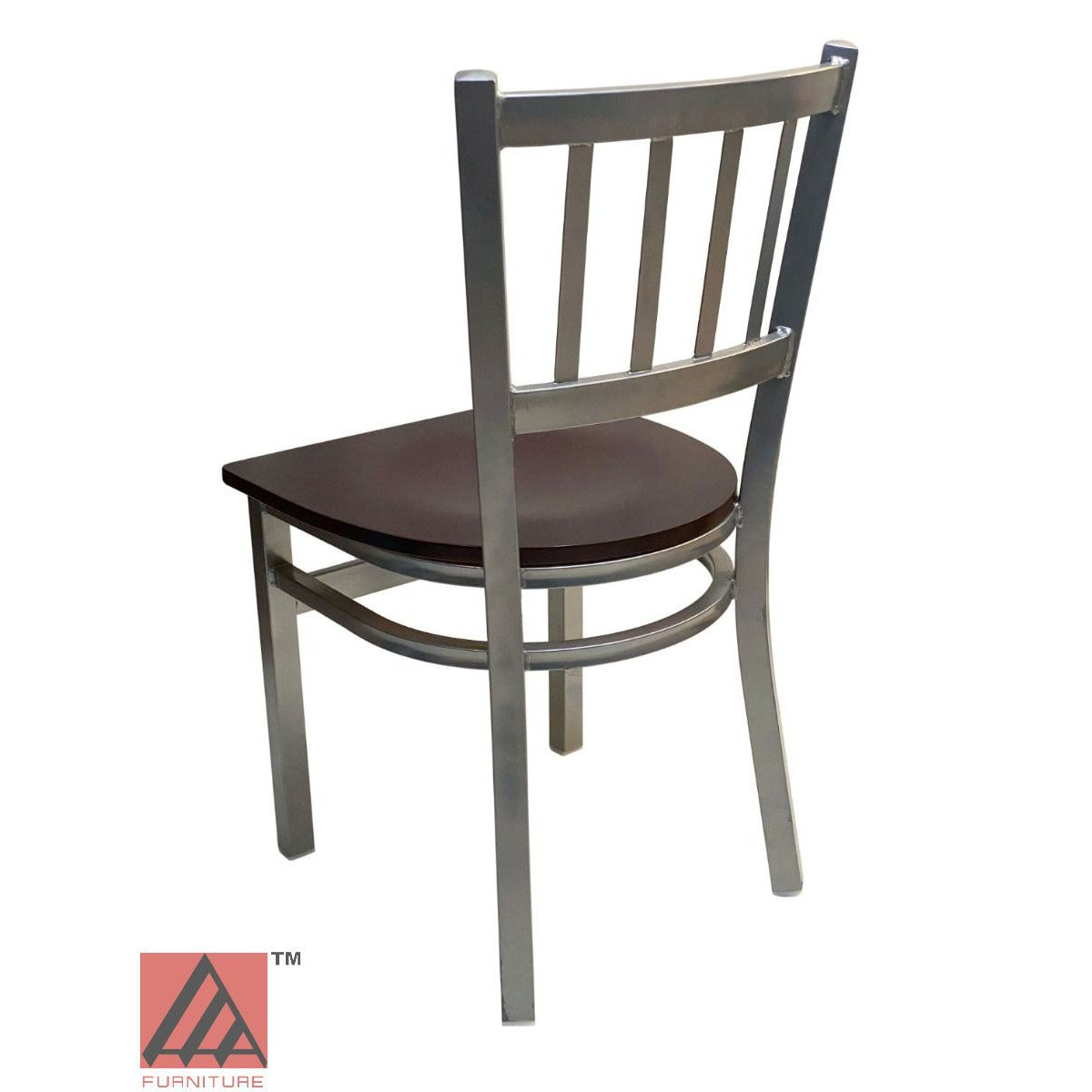 AAA Furniture Vertical Back 32" Silver Metal Chair with Brown Wood Seat