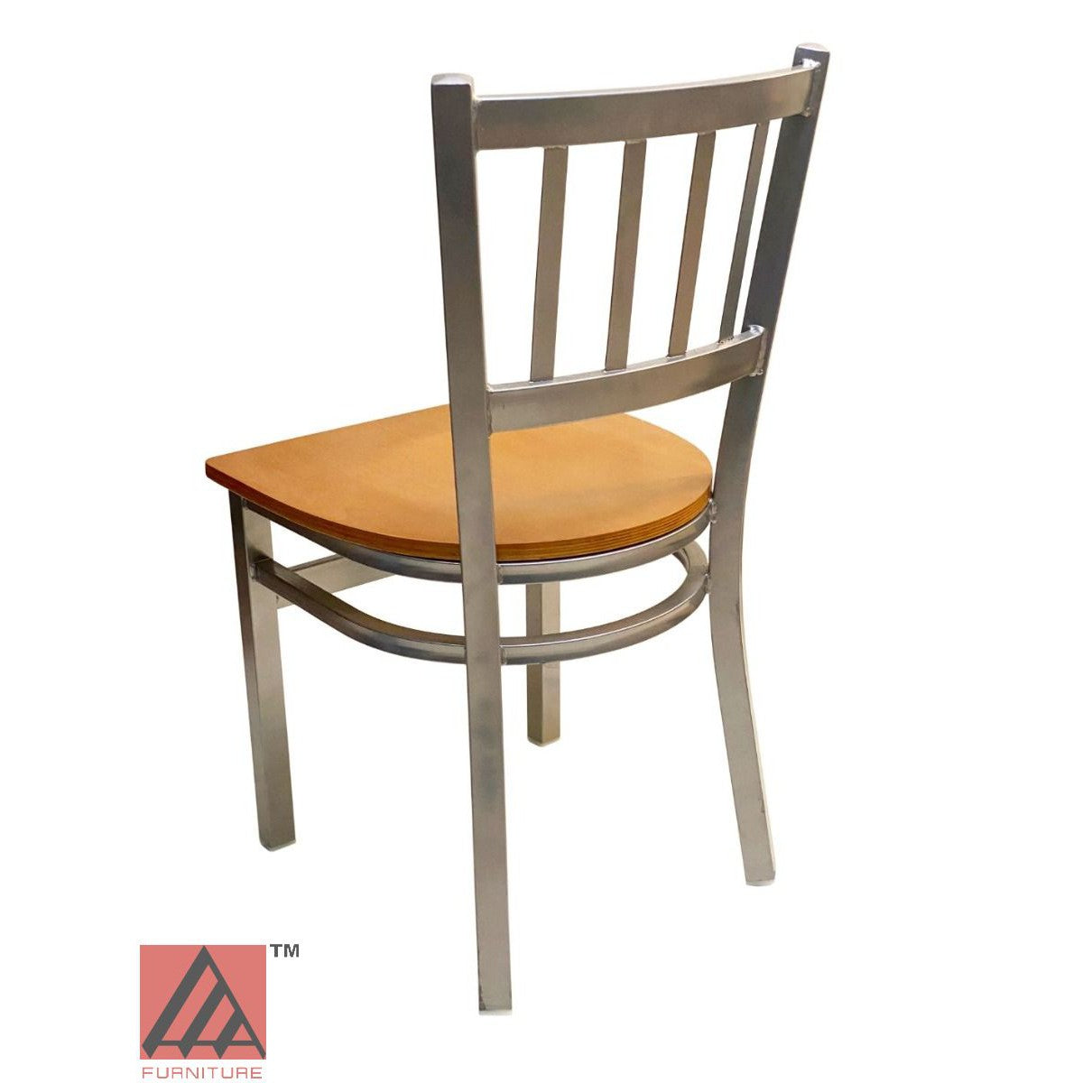 AAA Furniture Vertical Back 32" Silver Metal Chair with Natural Wood Seat