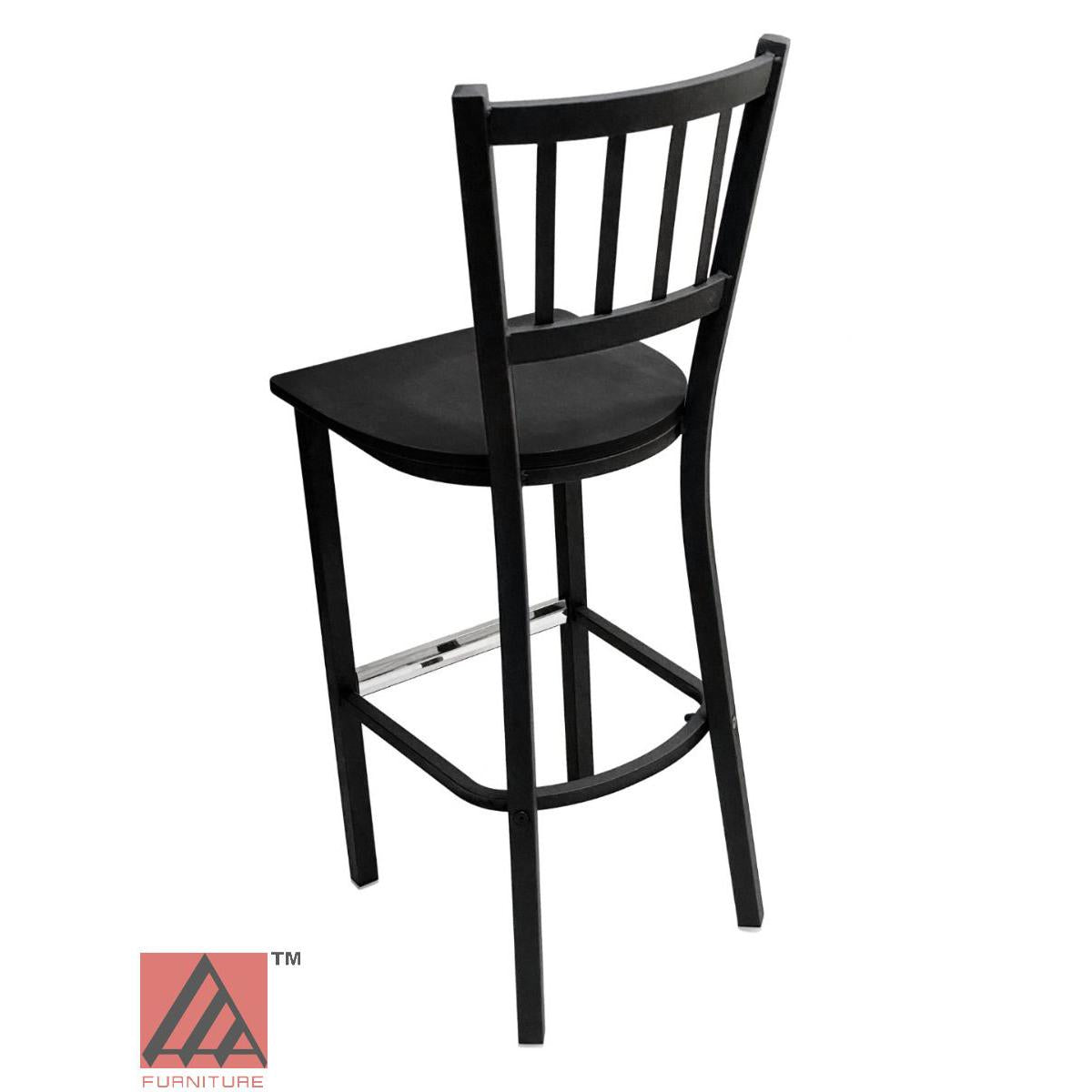 AAA Furniture Vertical Back 43" Black Metal Bar Stool with Black Wood Seat