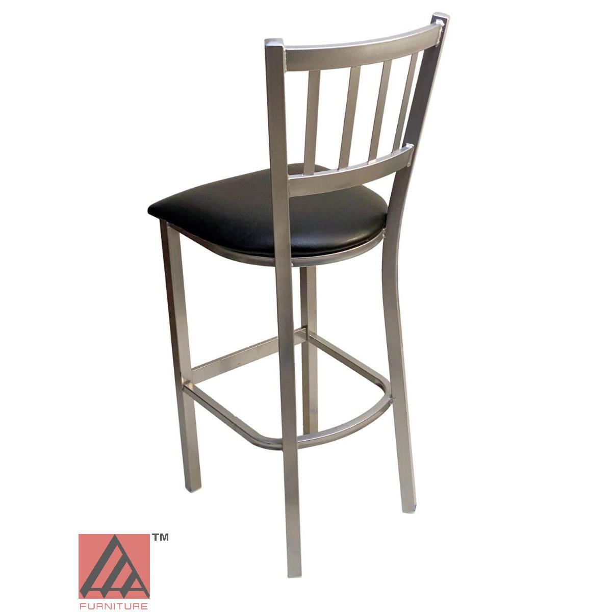 AAA Furniture Vertical Back 43" Silver Metal Bar Stool with Black Grade 5 Vinyl Seat