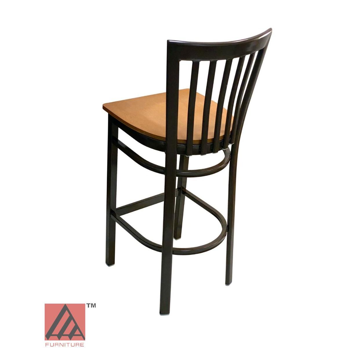 AAA Furniture Vertical Slats 42" Black Metal Bar Stool with Natural Wood Seat