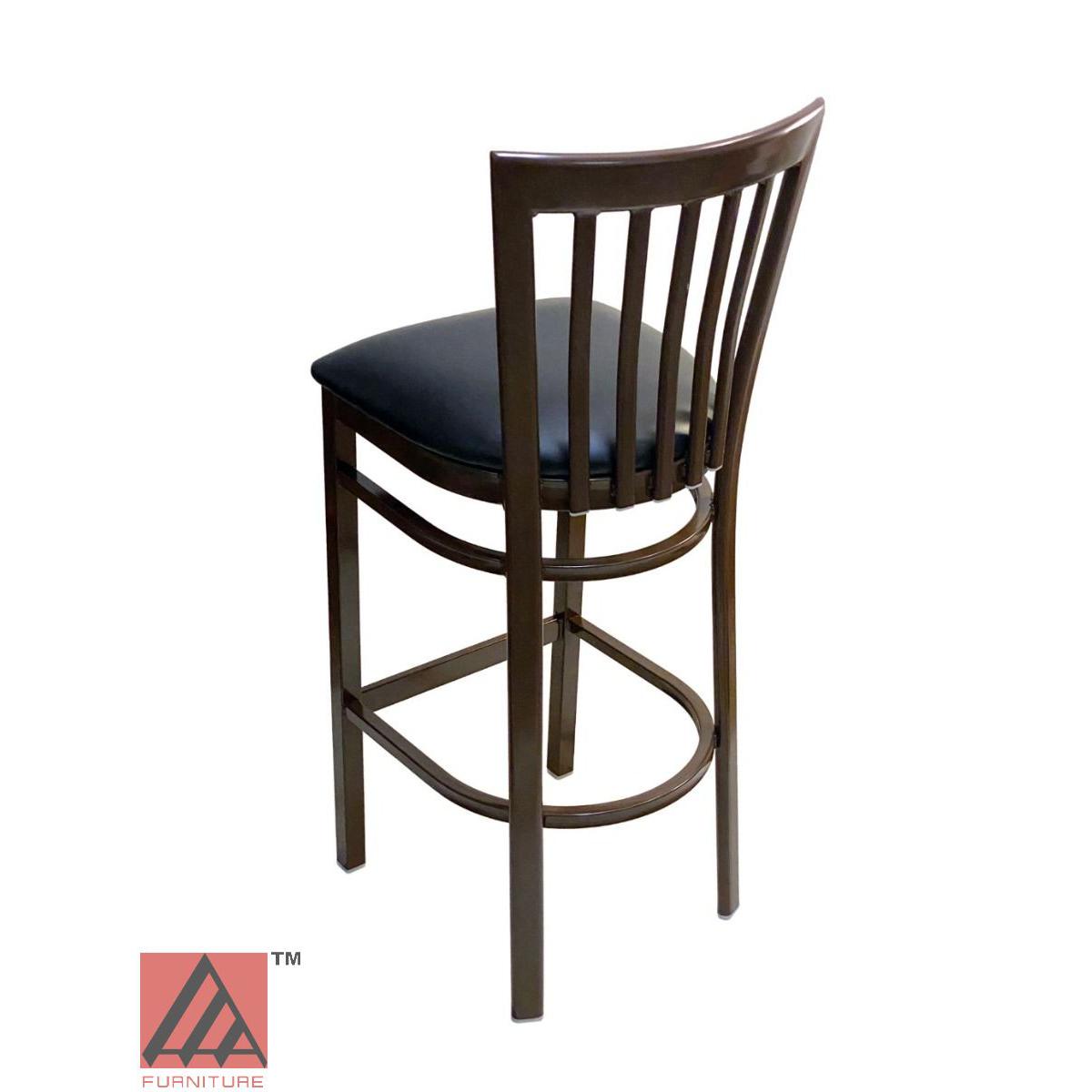 AAA Furniture Vertical Slats 42" Dark Brown Metal Bar Stool with Black Vinyl Seat