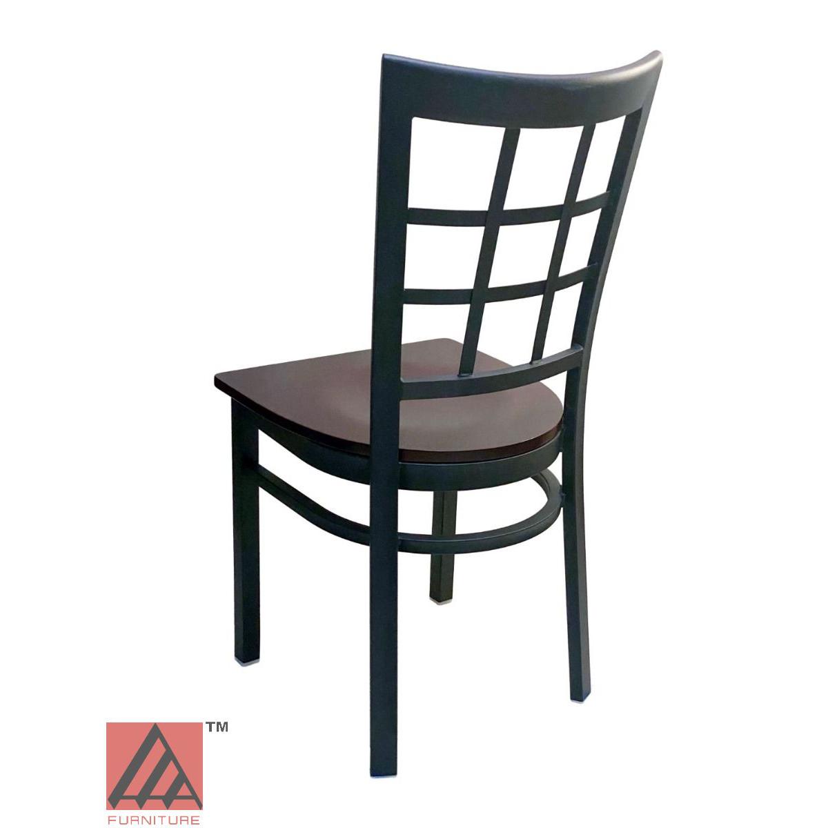 AAA Furniture Window Back 36" Black Metal Chair with Brown Wood Seat