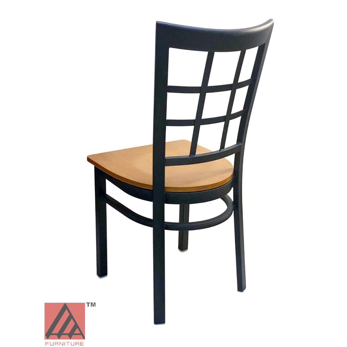 AAA Furniture Window Back 36" Black Metal Chair with Natural Wood Seat