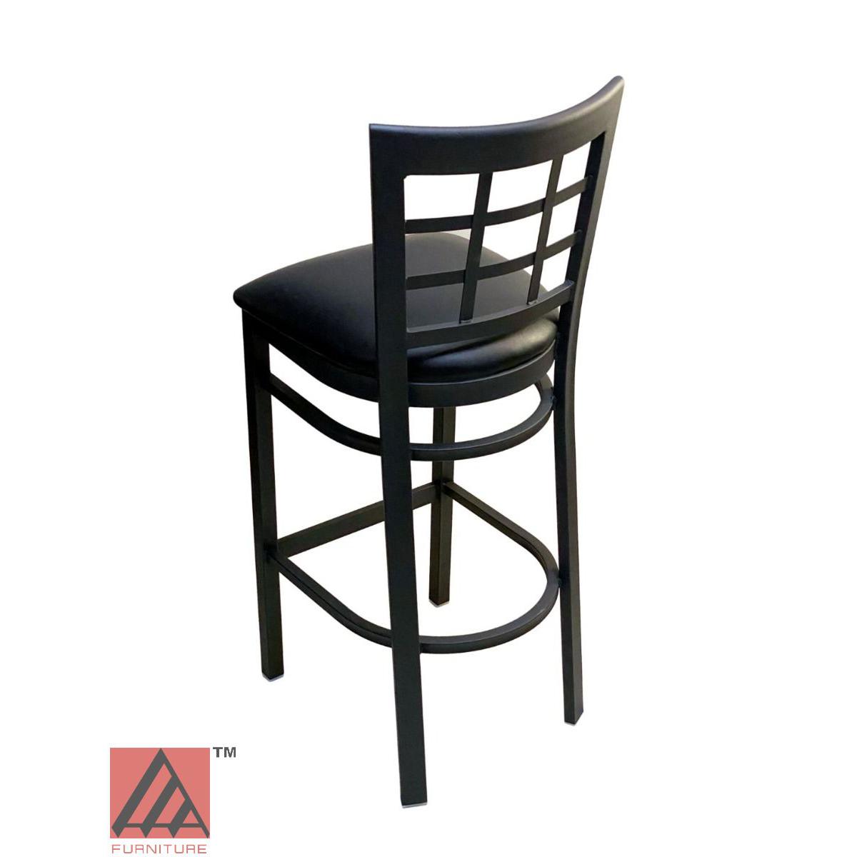 AAA Furniture Window Back 41" Black Metal Bar Stool with Black Customer Owned Material Seat