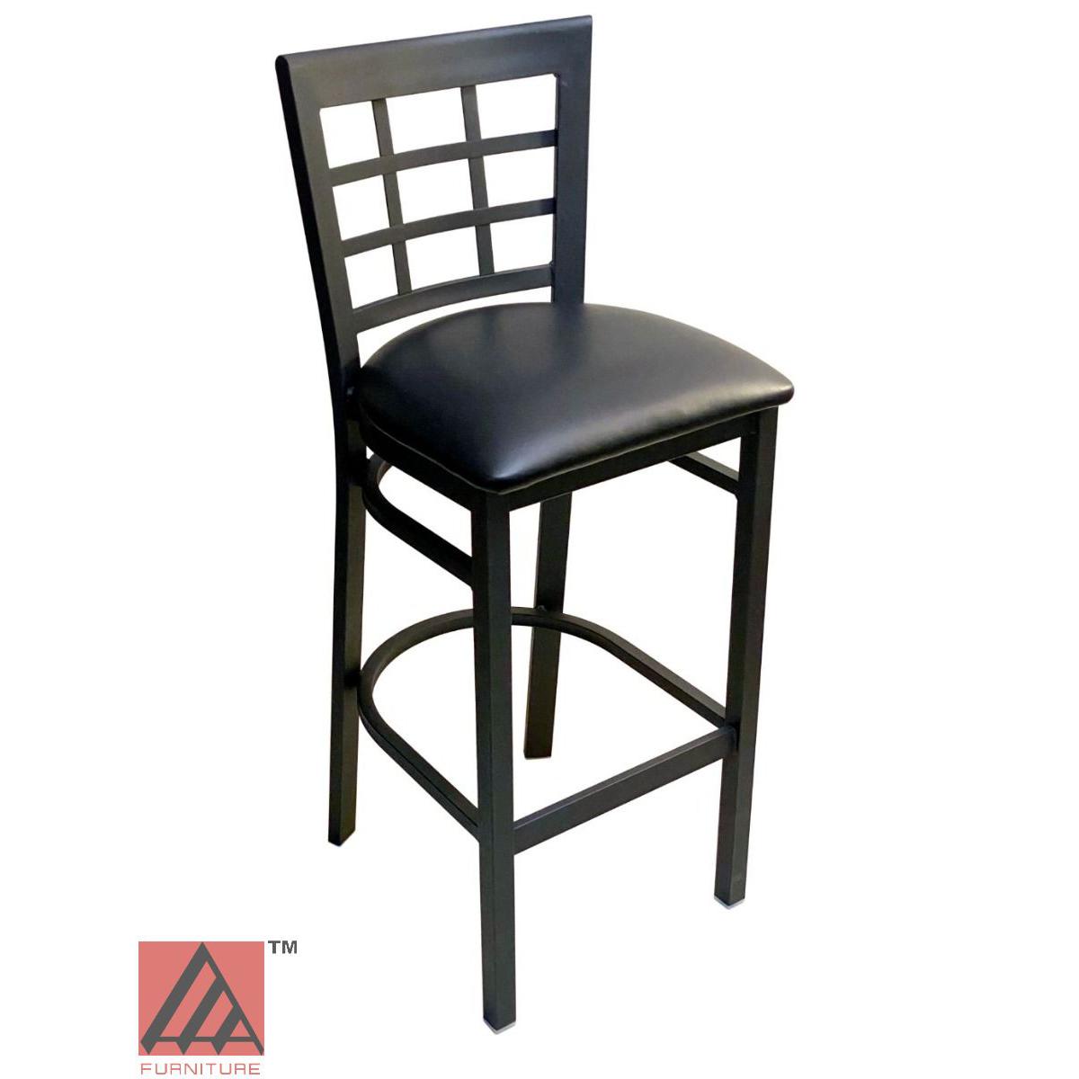 AAA Furniture Window Back 41" Black Metal Bar Stool with Black Grade 4