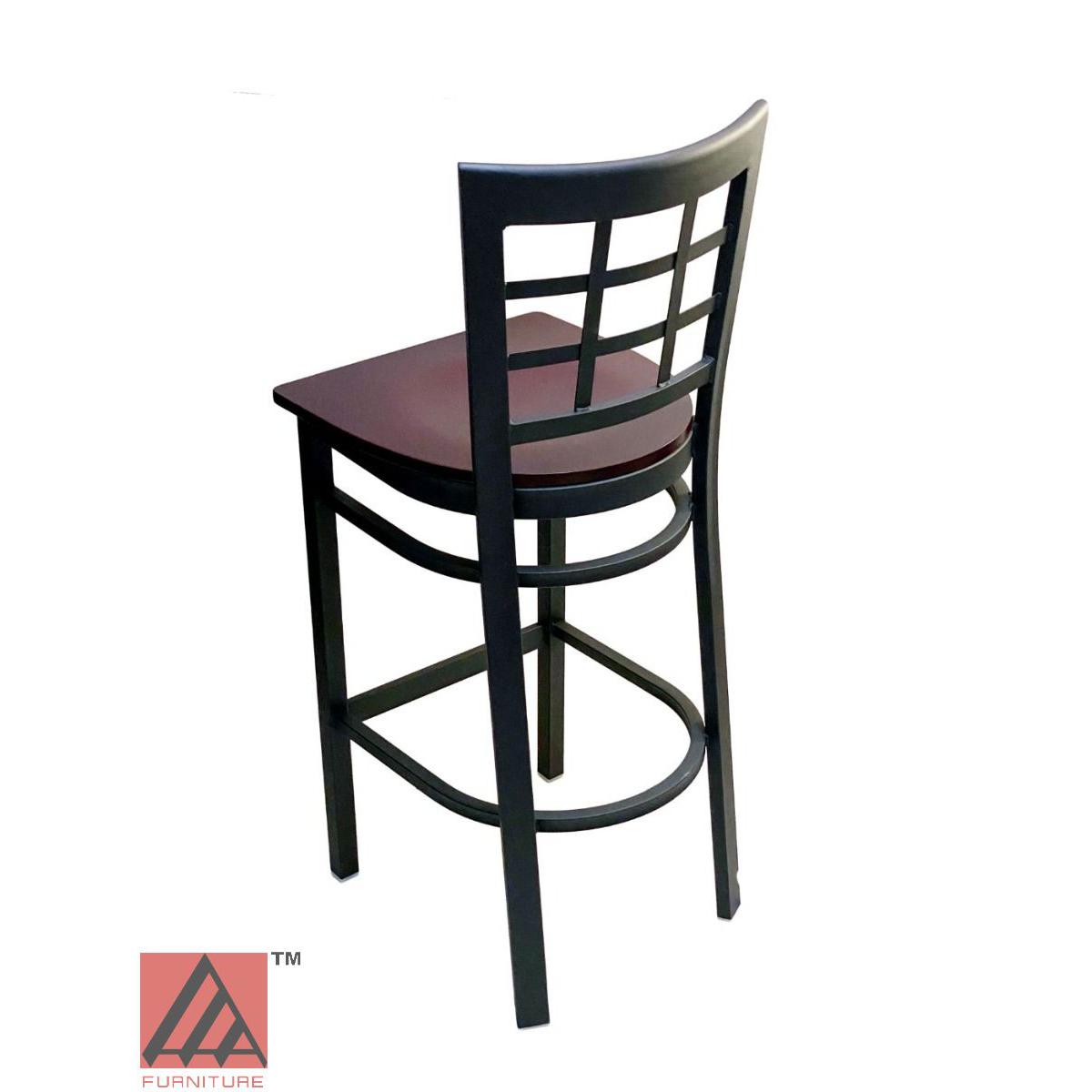 AAA Furniture Window Back 41" Black Metal Bar Stool with Brown Wood Seat