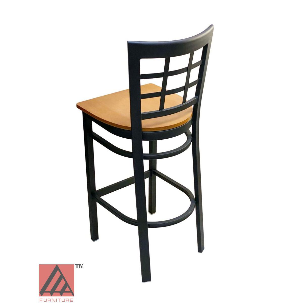 AAA Furniture Window Back 41" Black Metal Bar Stool with Natural Wood Seat