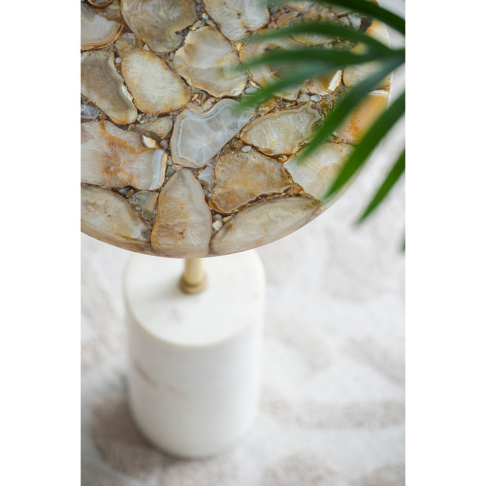 A&B Home 12" x 24" Bundle of 8 Round Gold Agate Brass Side Table With Cylindrical Marble Base