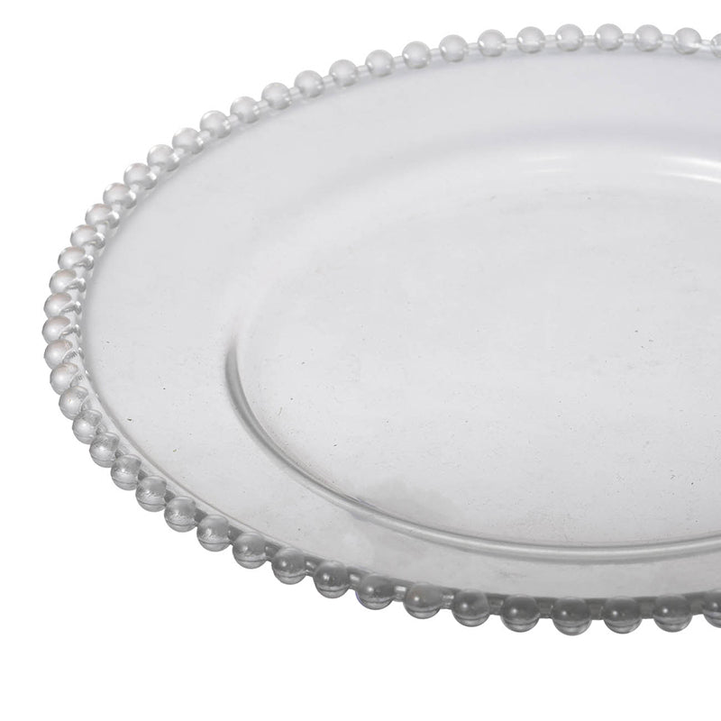 A&B Home 13" Bundle of 115 Round White Beaded Rim Glass Charging Plate