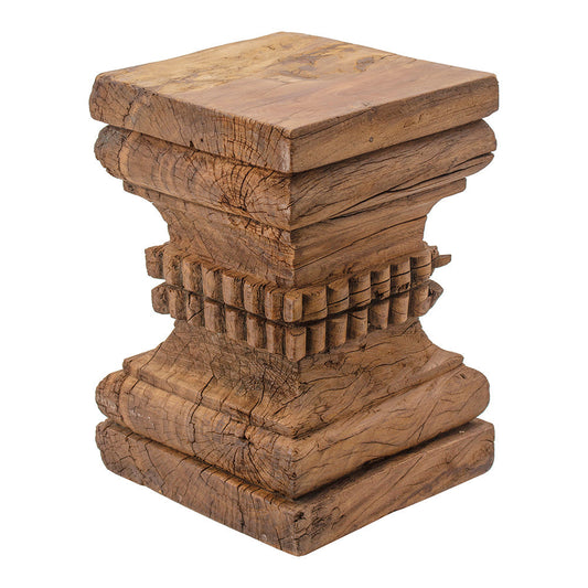 A&B Home 13" x 20" Bundle of 10 Organic Brown Carved Wooden Pillar Stool