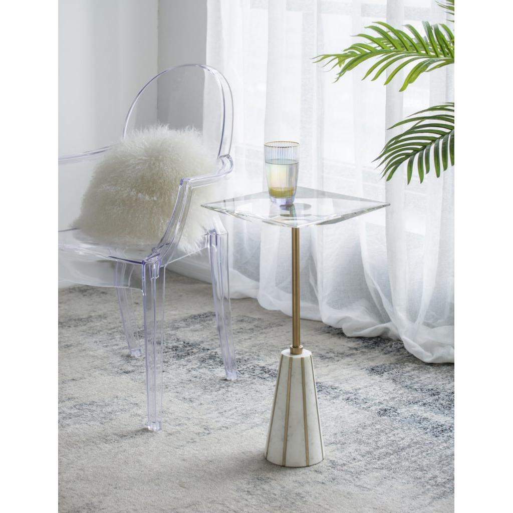 A&B Home 13" x 26" Bundle of 6 Square-Shaped Glass Tabletop With Gold Iron Frame and Marble Base