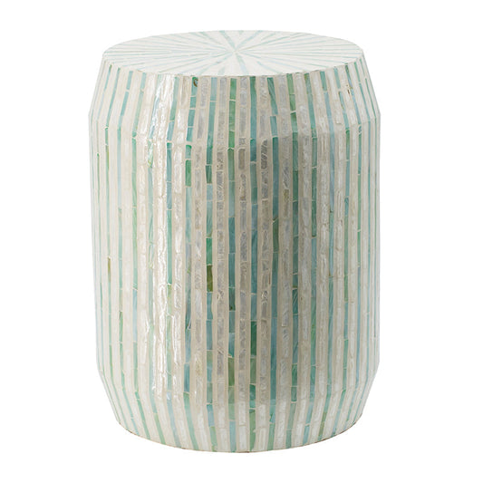 A&B Home 14" x 18" Bundle of 21 Round Cream and Green With Stripe Pattern Pedestal Stool