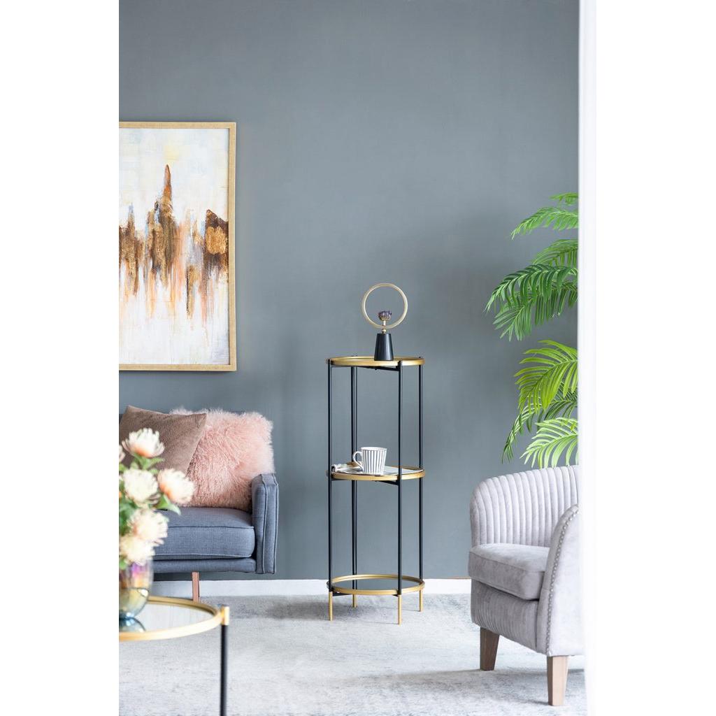 A&B Home 16" x 40" Bundle of 15 Round Gold Rim With Black Legs Three-Tier Shelving
