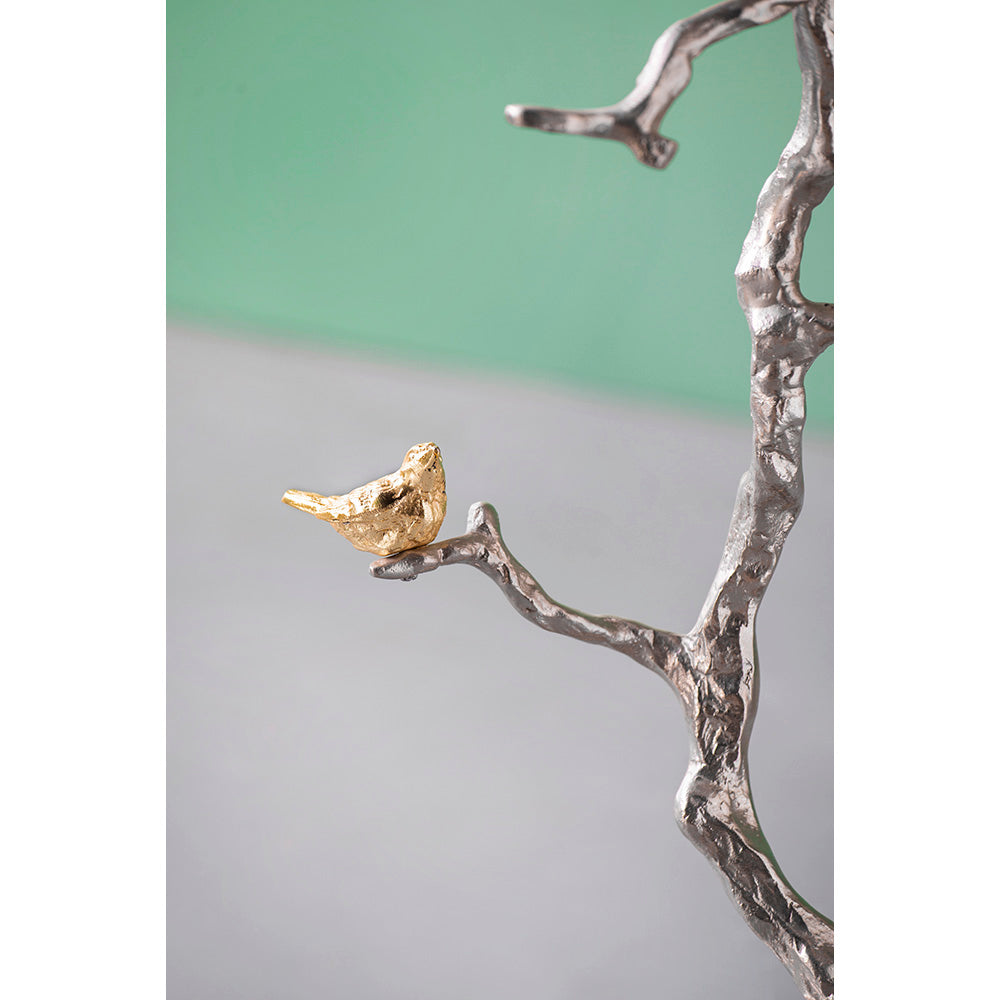 A&B Home 17" x 28" Bundle of 12 Round Polished Tabletop and Metal Tree Branch Side Table With Gold Bird Accent