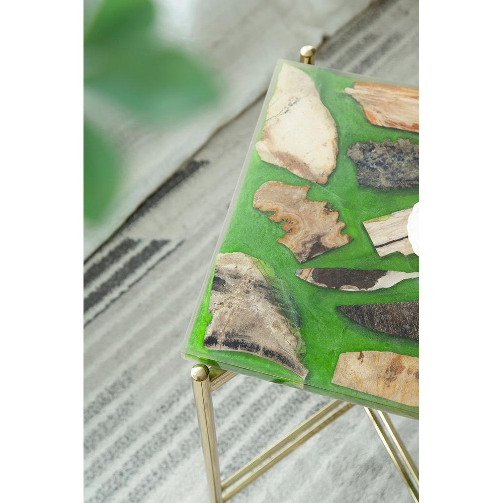 A&B Home 18" x 27" Bundle of 5 Gold Frame With Square-Shaped Green Resin Tabletop Side Table