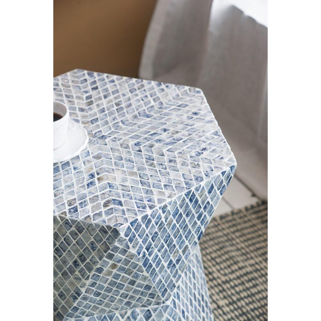 A&B Home 19" x 20" Bundle of 20 Hexagonal Capiz Tapered Blue Pedestal Stool