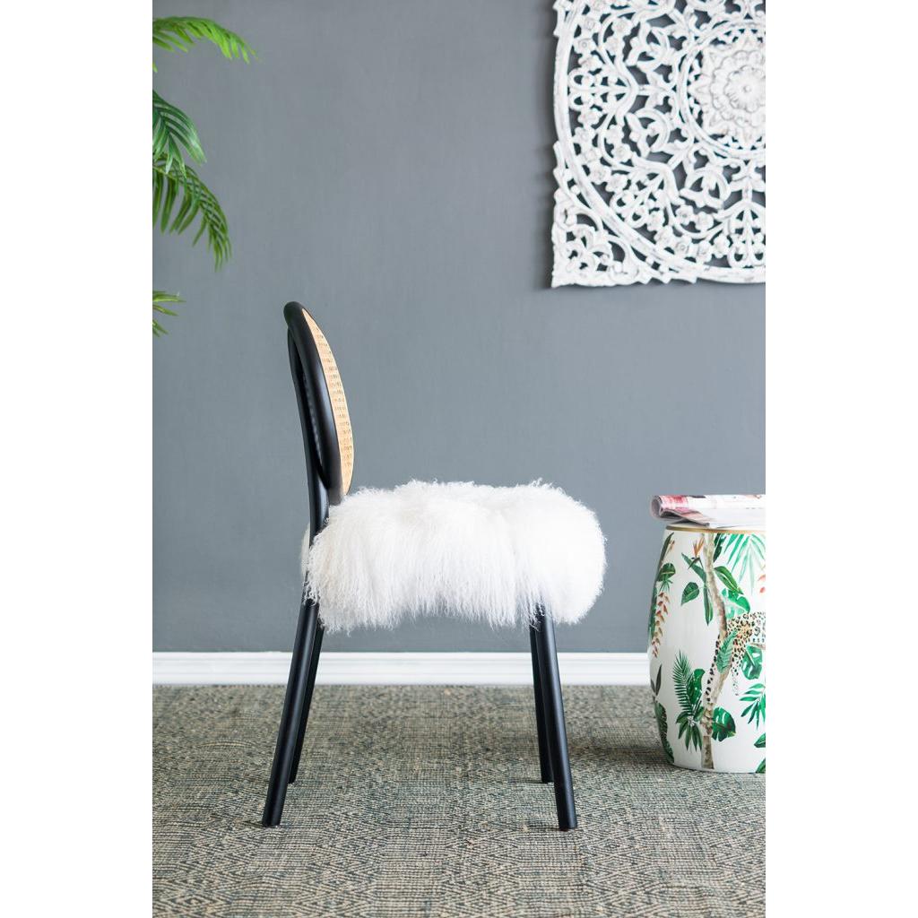A&B Home 19" x 34" Set of Two Bundle of 4 Black Wood Frame With White Fur Covered Seat Dining Chairs