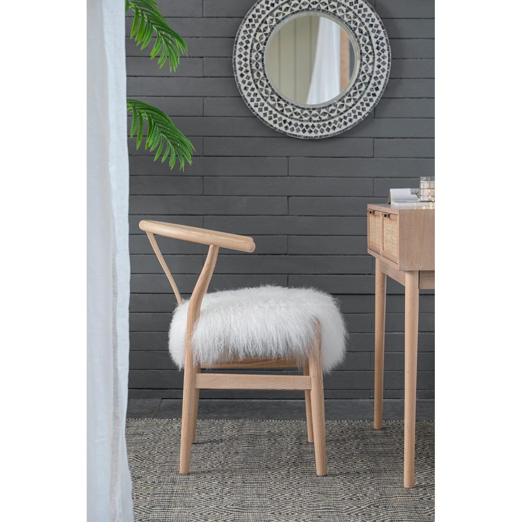 A&B Home 22" x 29" Set of Two Bundle of 4 Solid Beech Wooden Frame Wishbone Chairs With White Fur Covered Seat