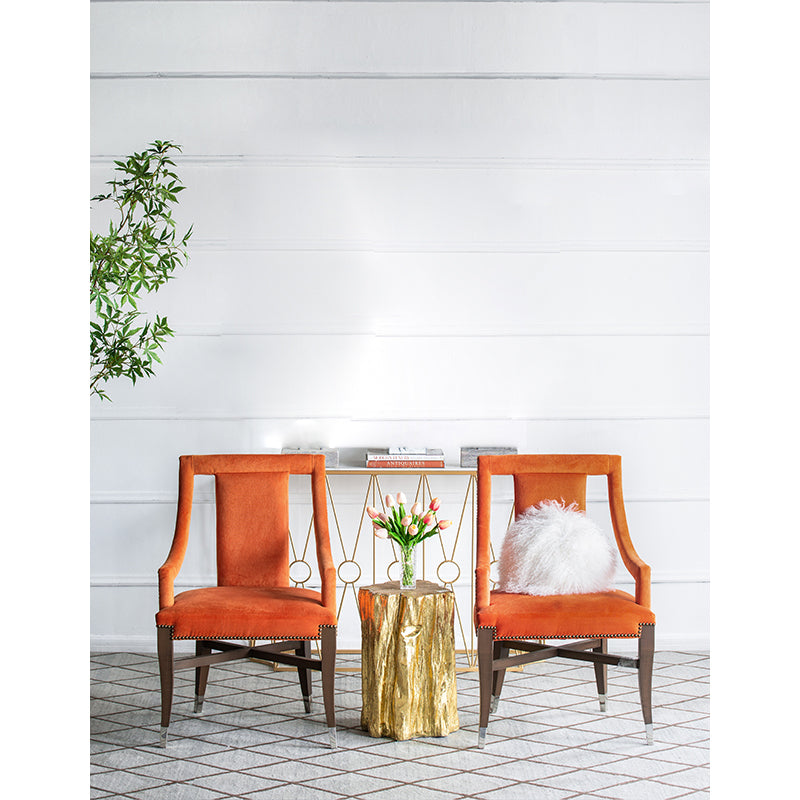 A&B Home 23" x 36" Bundle of 5 Brown Rubberwood Legs With Orange Velvet Upholstery Armchair