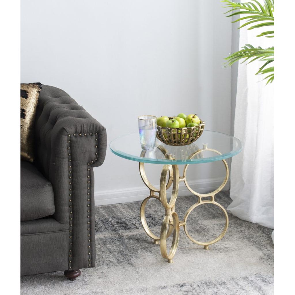 A&B Home 24" x 20" Bundle of 8 Round Clear Tabletop With Gold Ring Legs Side Table