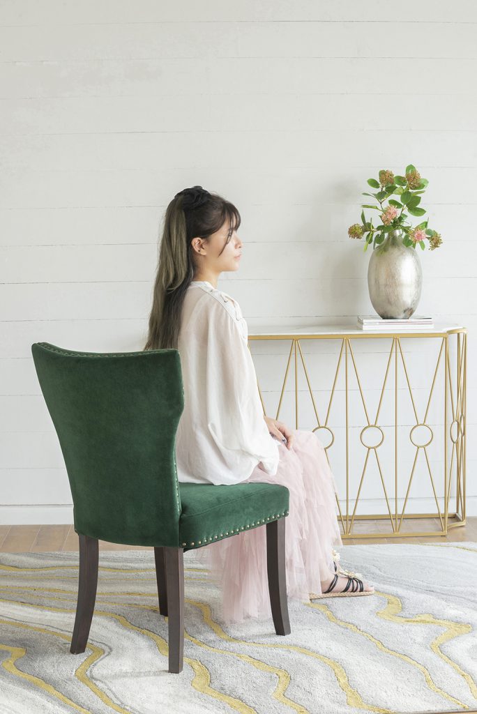 A&B Home 25" x 37" Set of Two Bundle of 7 Dark Green With Gold Nail Head Trim Dining Chairs