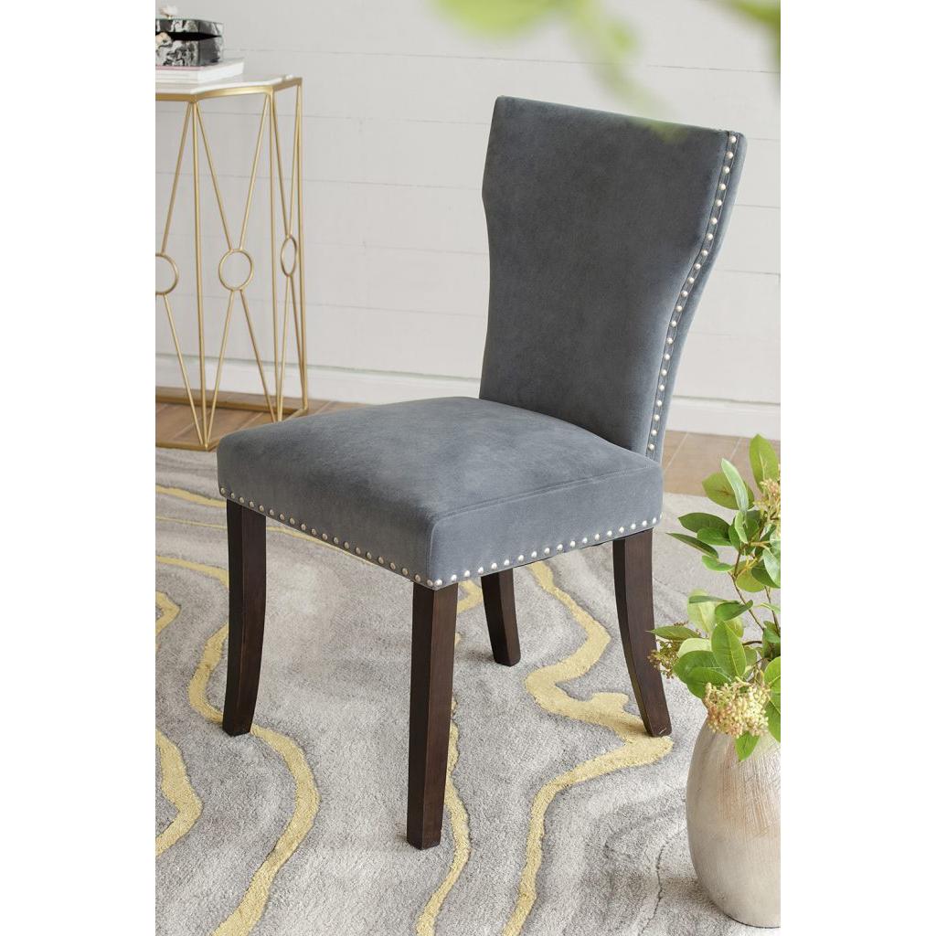 A&B Home 25" x 37" Set of Two Bundle of 7 Gray Velvet Armless Dining Chairs With Gold Nail Head Trim