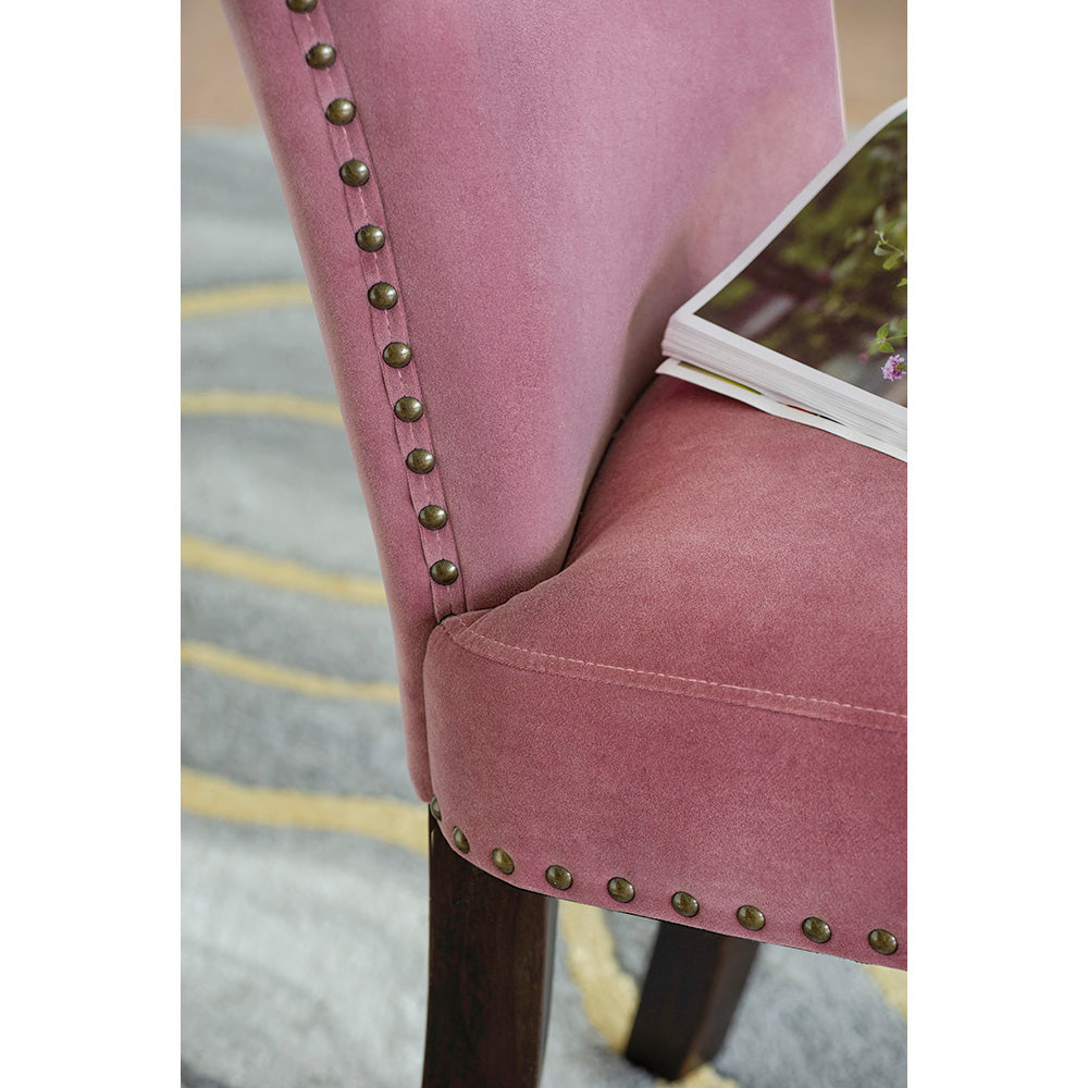 A&B Home 25" x 37" Set of Two Bundle of 7 Pink Blush Velvet Armless Dining Chairs With Gold Nail Head Trim