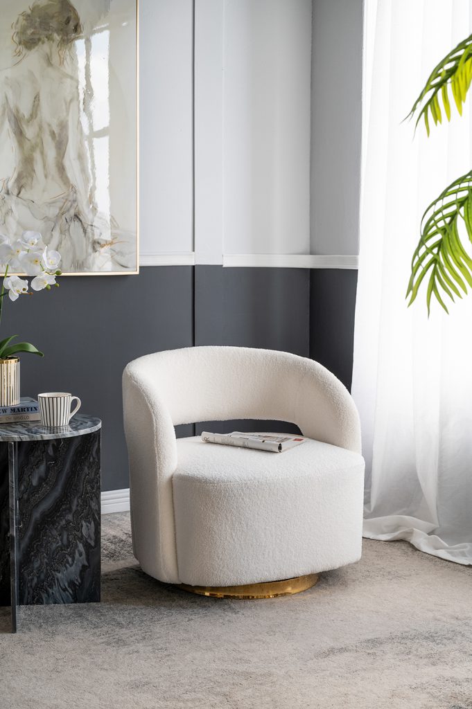 A&B Home 26" x 29" Bundle of 5 Cream Swivel Barrel Chair with Raised Back