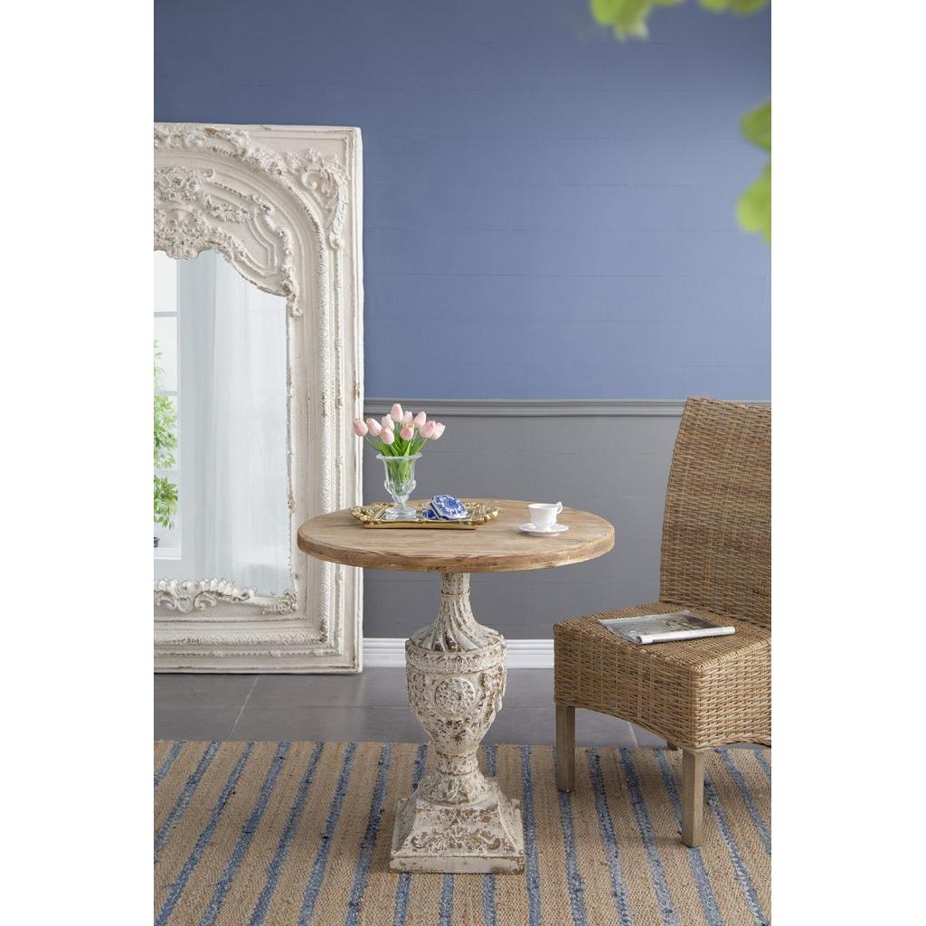 A&B Home 30" x 31" Bundle of 8 Urn-Shaped Round Wooden Tabletop Side Table With Antique Off-White Singe Pedestal Leg
