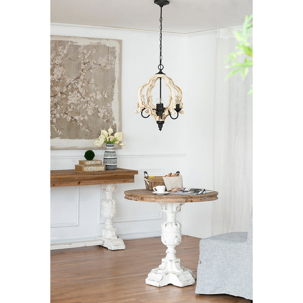 A&B Home 32" x 31" Bundle of 9 Round Distressed White Side Table With Wooden Tabletop