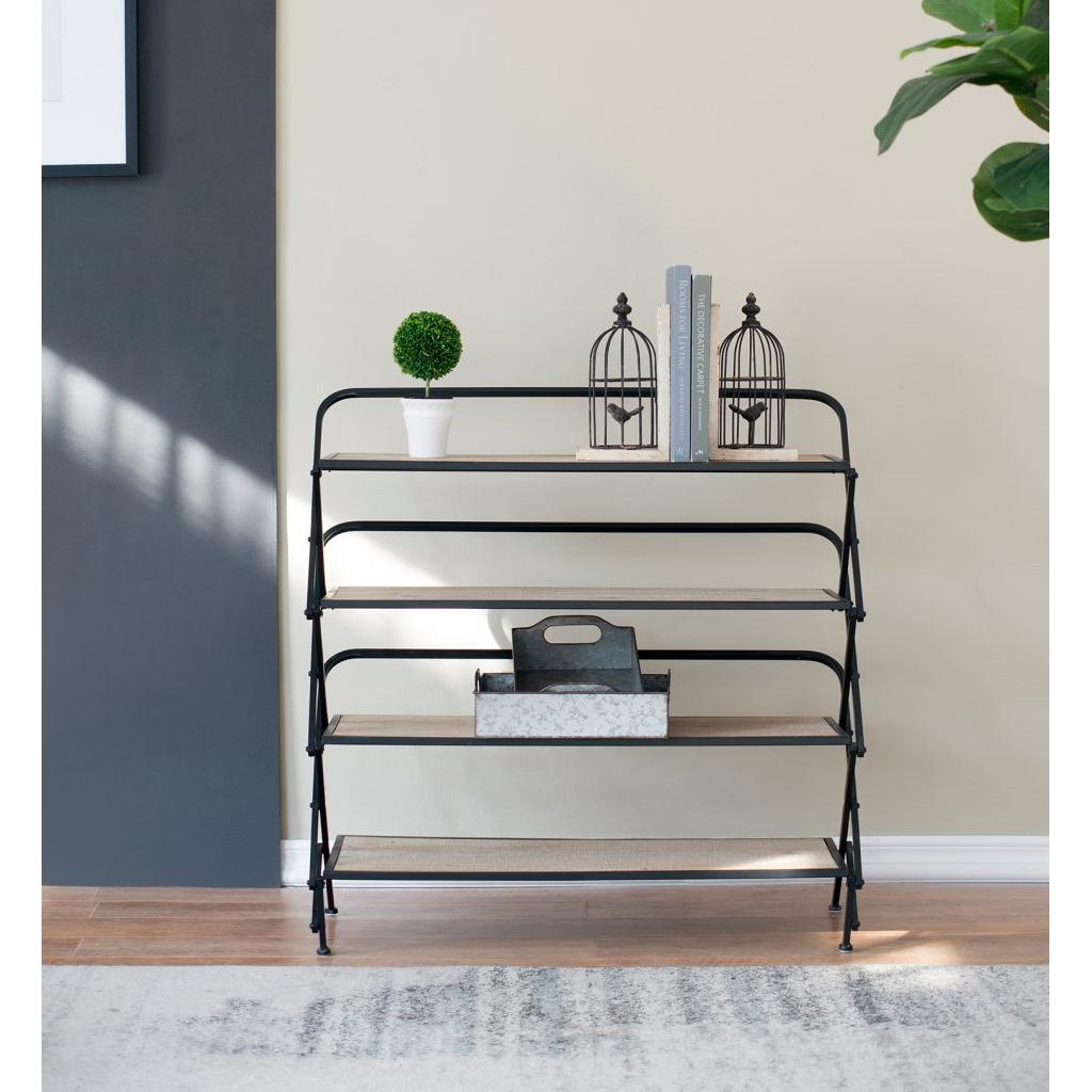 A&B Home 33" x 34" Bundle of 11 Rectangular Black Metal Frame Four-Tiered Wooden Accordion Shelves