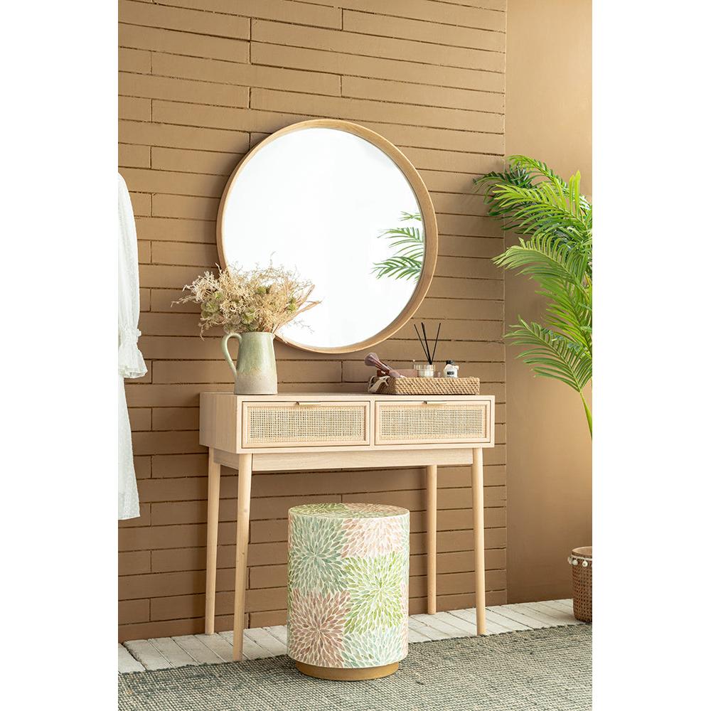A&B Home 35" x 31" Bundle of 11 Rectangular Pine Wood and Rattan Console Table With 2 Drawers