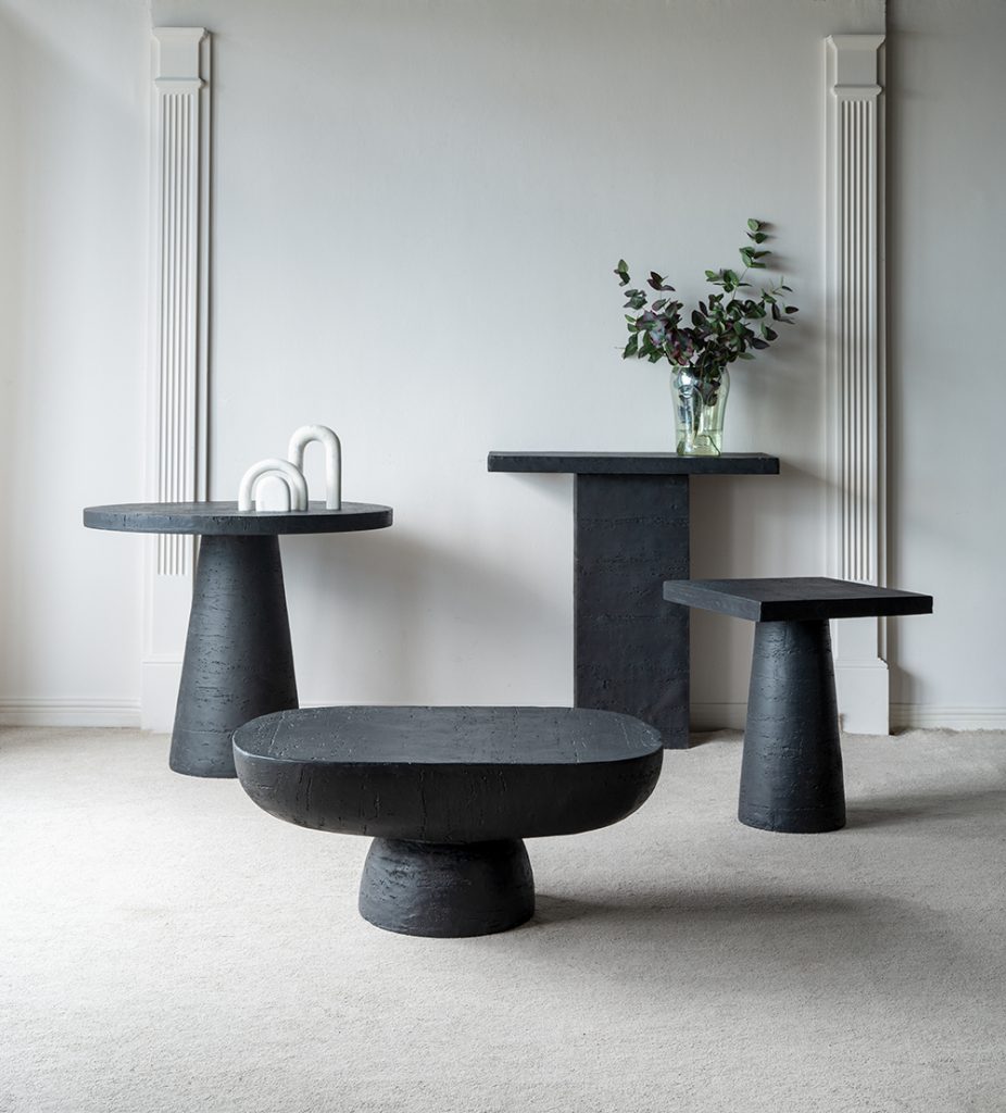 A&B Home 36" x 30" Bundle of 8 Round Black Cement Dining Table With Pedestal Base