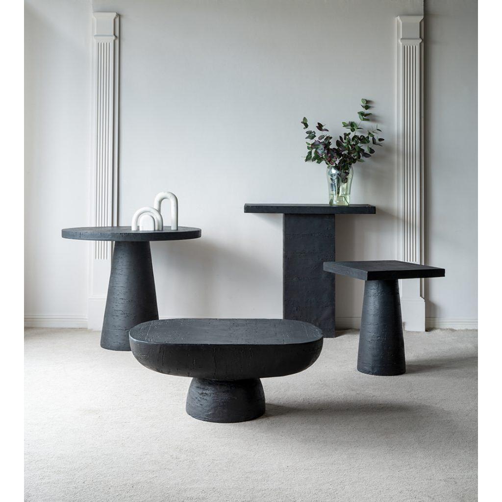 A&B Home 36" x 30" Bundle of 8 Round Black Cement Dining Table With Pedestal Base