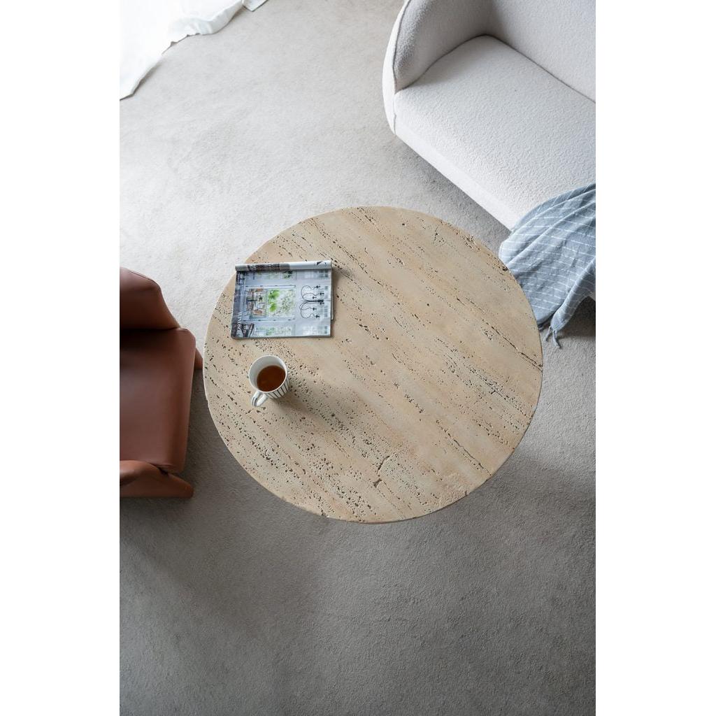 A&B Home 36" x 30" Bundle of 8 Round Cream Cement Dining Table With Pedestal Base