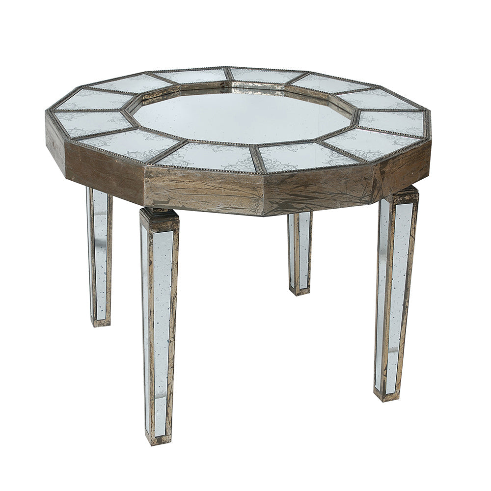 A&B Home 38" x 30" Bundle of 6 Round Antique Silver Mirrored Table