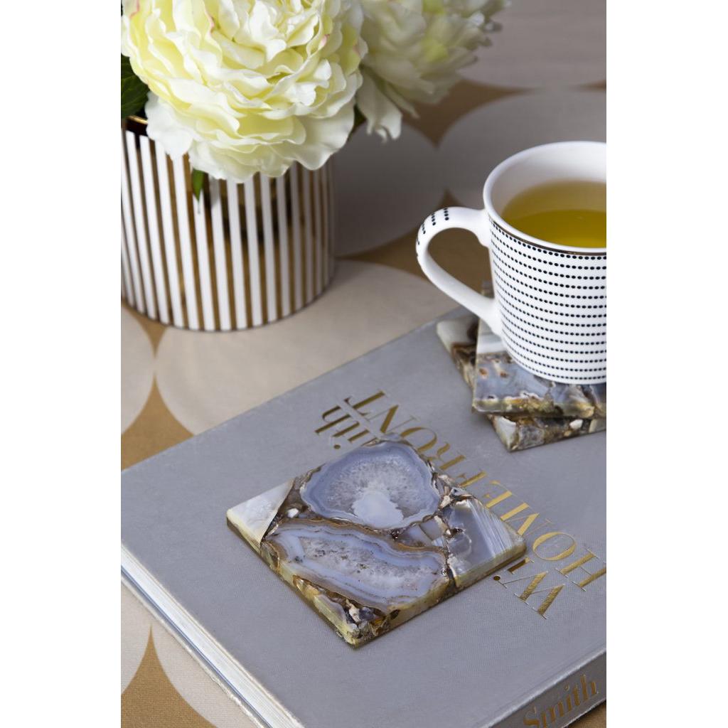A&B Home 4" Set Of Four Bundle of 48 Square-Shaped Gray Agate Coasters