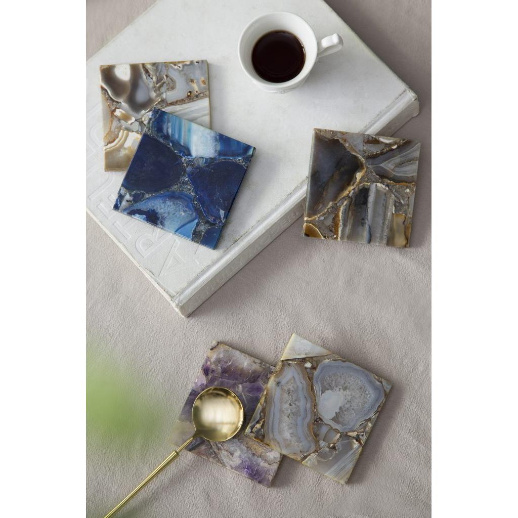 A&B Home 4" Set of Four Bundle of 26 Blue Agate Coasters