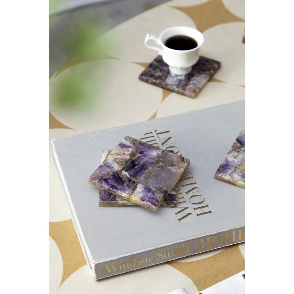 A&B Home 4" Set of Four Bundle of 26 Purple Quartz Coasters