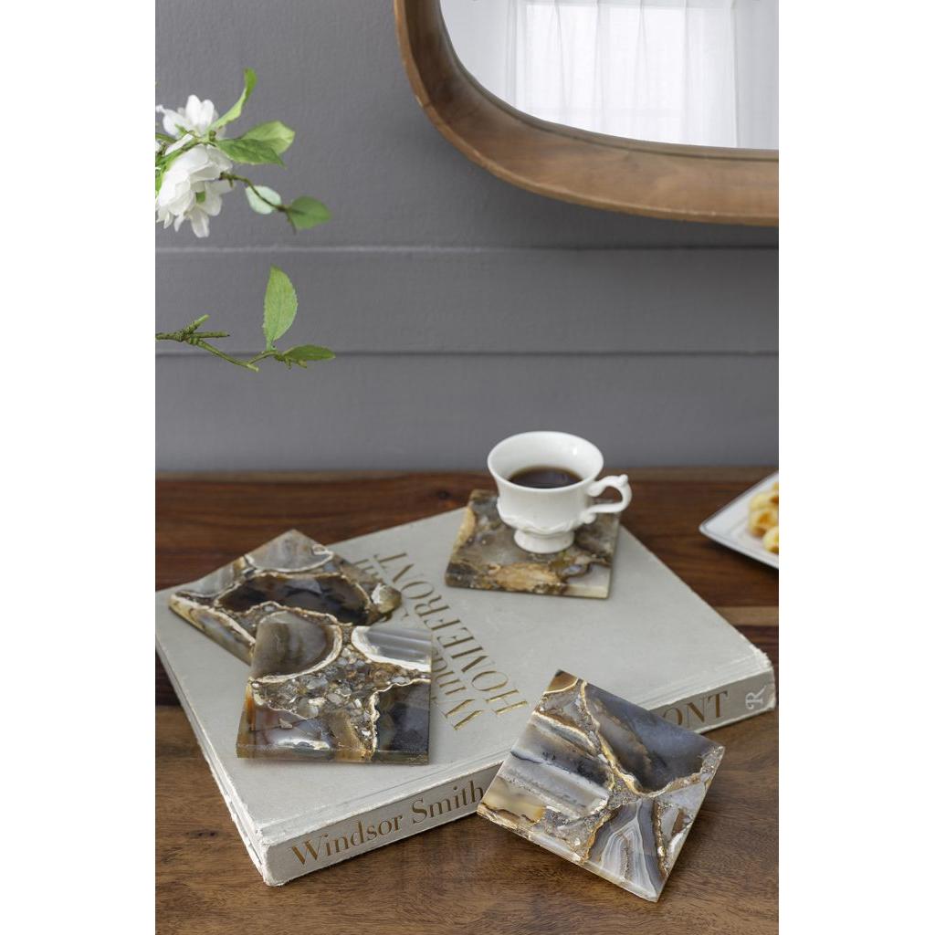 A&B Home 4" Set of Four Bundle of 48 Black Agate Coasters