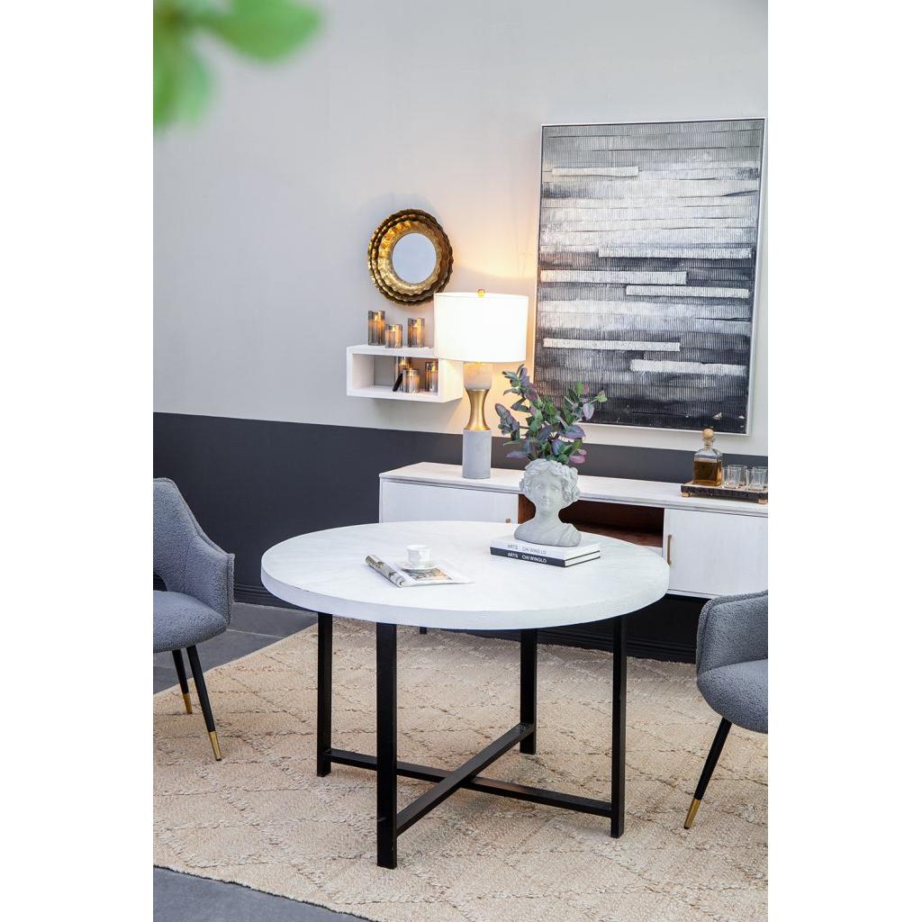 A&B Home 47" x 30" Bundle of 5 Round Whitewash Tabletop With Black Cross Legs Dining Table