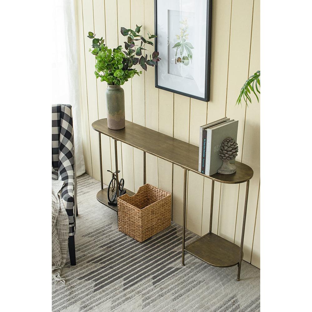 A&B Home 57" x 31" Bundle of 12 Oval Bronze Tabletop With Two Matching Shelves Console Table
