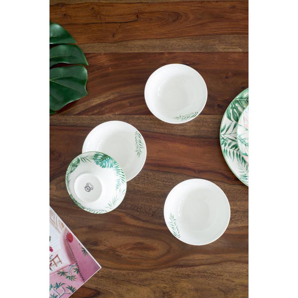 A&B Home 6" Bundle of 49 Set Of Four Round White and Green Botanical Print Cereal Bowls