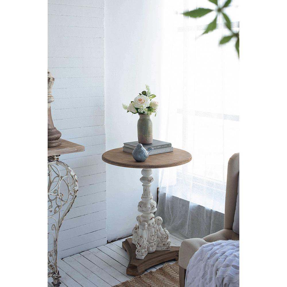A&B Home Alcott 22" x 27" Bundle of 12 Round Natural Wood Tabletop and Antique White Side Table
